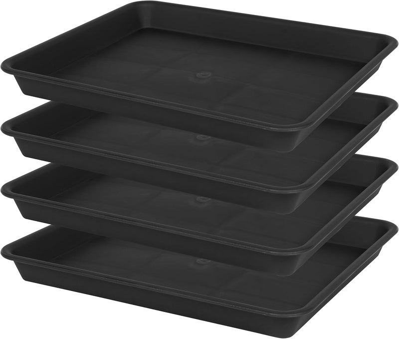 VUWEZ 4 Pack Plant Saucer Tray Rectangular, Plant Saucers for Indoors, Heavy Sturdy Plastic Plant Drainage Trays, Plant Drip Trays for Pots, Seed Starter Growing Tray (11 x 9 inch, Black) - Image 1
